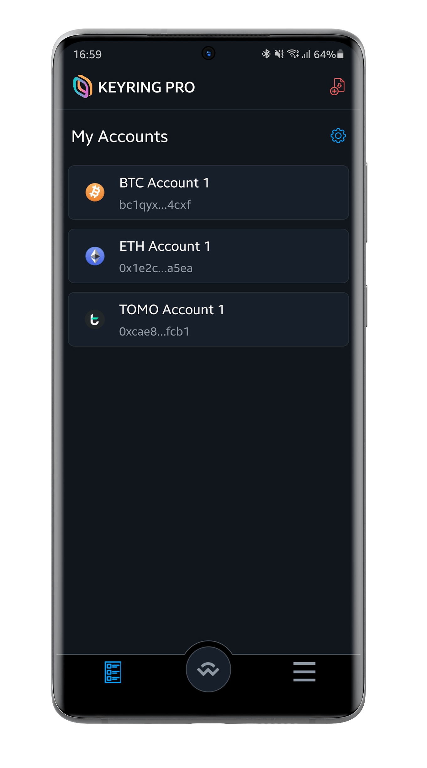Generate Bitcoin Address on KEYRING PRO 1 Keyring Pro App